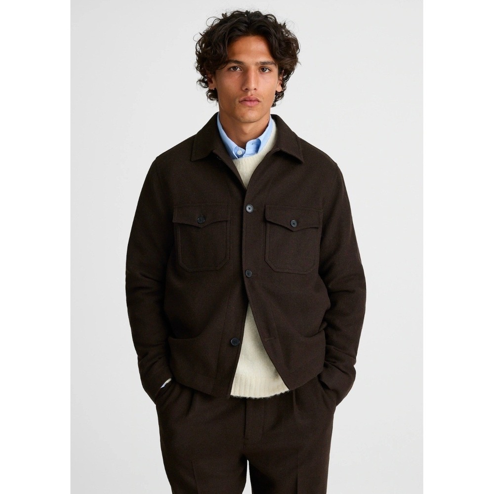 Madewell Brown Patch Pocket Shirt Jacket Wool Blend Shacket Button Up Mens Me